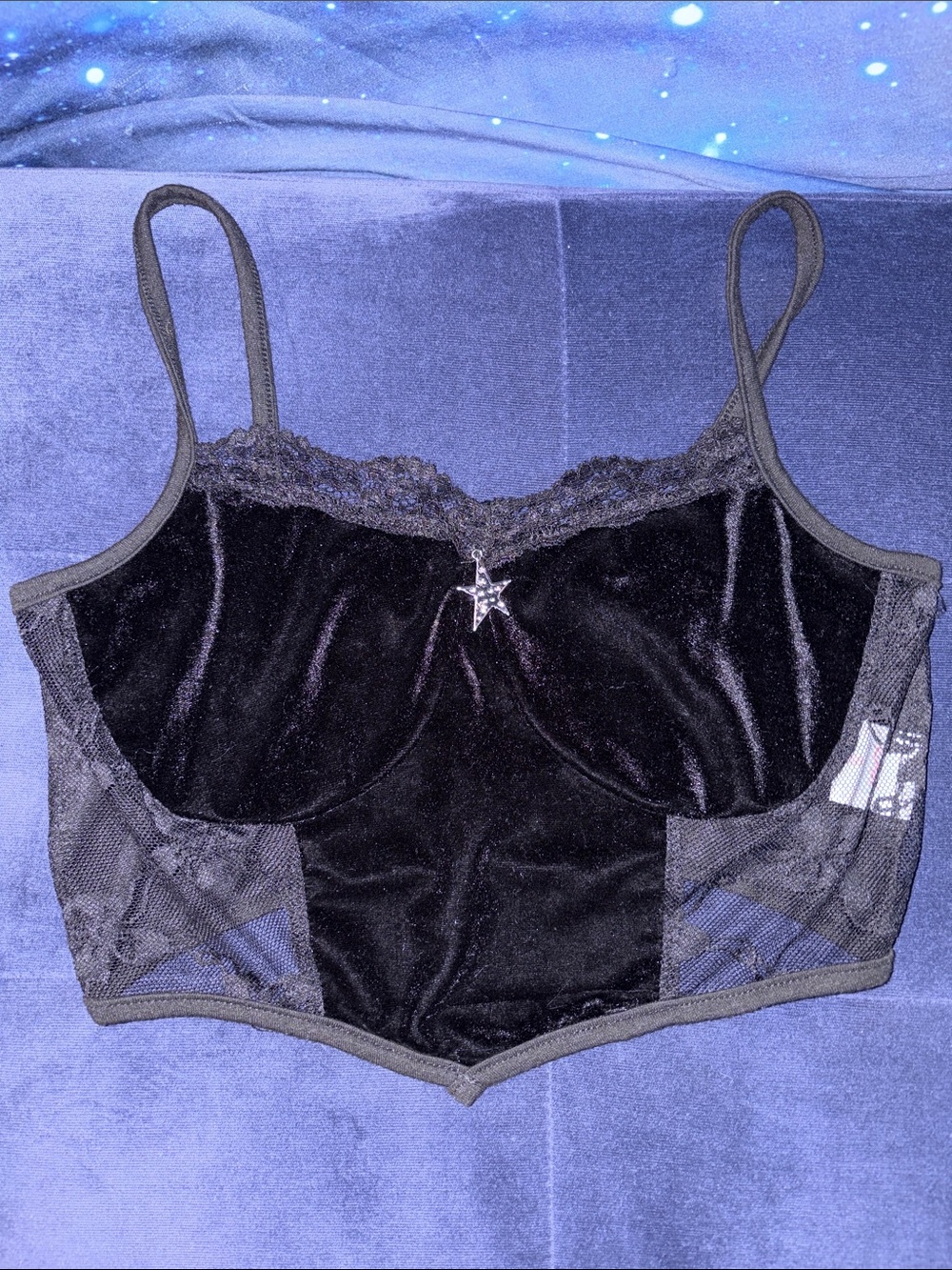 Black Velvet Lace Trim Top